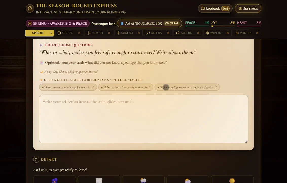 The journal with clickable sentence starters